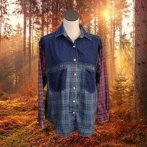 Rustic Denim and Plaid Shirt